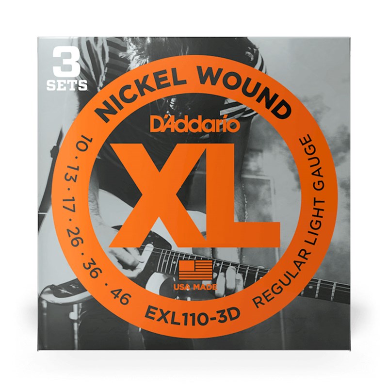 D'Addario EXL110-3D Nickel Light Electric Guitar Strings 3-Pack